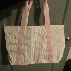 Victoria's Secret Pink and White Legacy Stripes Rhinestone Tote Bag